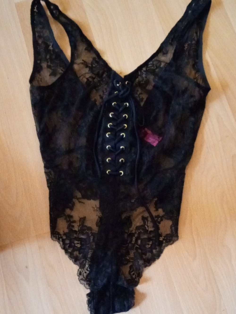 La SENZA Black Lace Corset Lace-Up Bodysuit
